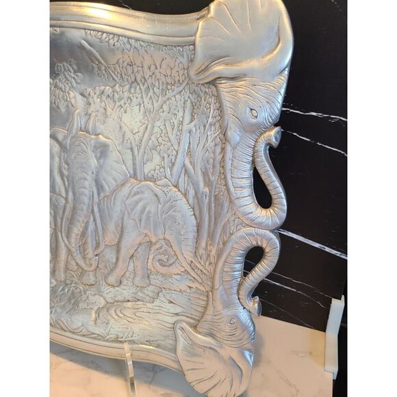Arthur Court 1987 Aluminum Elephant Safari Serving Tray Platter Décor 18"x14" - Picture 11 of 11